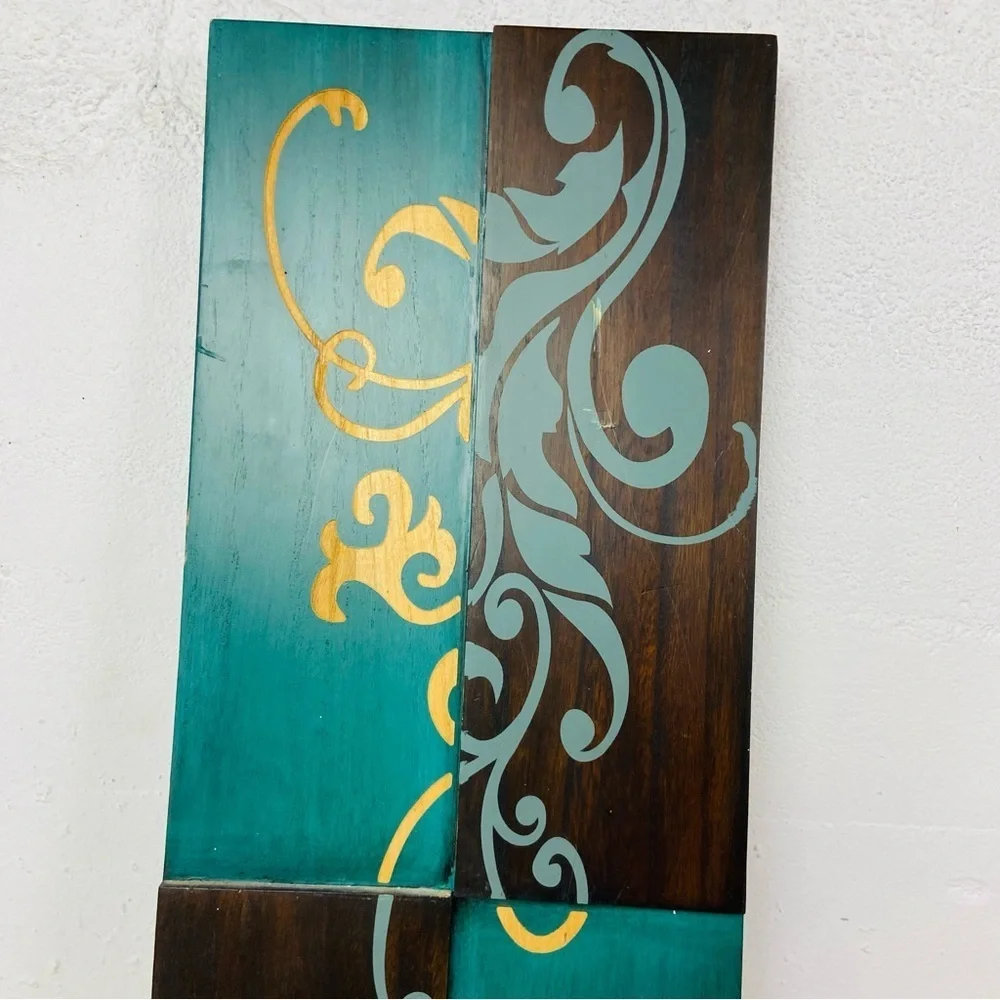 Teal , Gold & brown large 3D rectangle Paisley, floral Wall Art Decor